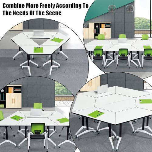 Conference Table Flip Top Mobile Training Table,White Folding Conference Room Tables,Modular Meeting Tables with Silent Wheels,Easy to Install,Modern Conference Meeting Tables for Office,Classroom (8) MSFDC