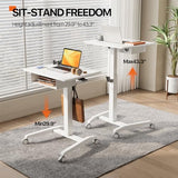 JOY Worker Mobile Standing Desk With Storage Drawer, Pneumatic Height Adjustable Laptop Workstation, White Rolling With Wheels for Home Office Classroom JOY worker