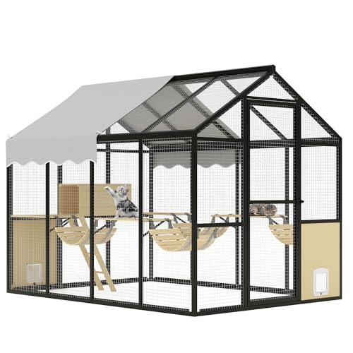 Large Outdoor Cat Enclosure for Multiple Cats - Weatherproof Catio with UV Cover, Platform & Side Door Garvee