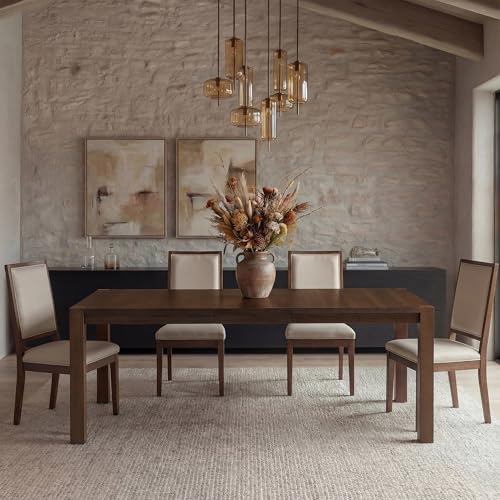 Farati 9-Piece Expandable Dining Table Set, 60"-80" Modern Wood Table with 8 Upholstered Chairs, Large Rectangular Extension Set for Dining Room, Conference & Entertaining, Walnut Farati