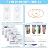 ERKOON 4 Sets Embroidery Kit for Beginners,Hummingbird and Flower Cross Stitch Set for Include Embroidery Cloth Hoops Threads for Craft Lover Hand Stitch (Flowers and Birds) ERKOON