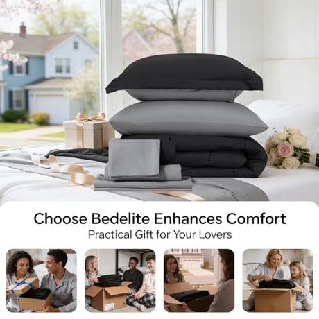 BEDELITE Twin XL Comforter Set 5 Pieces Bed in A Bag - Soft Microfiber Reversible Twin Extra Long Black Bed Set with Comforters, Sheets, Pillowcase & Sham, Cozy Bedding Sets for College Dorm Room BEDELITE
