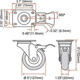 8 Pack 5 Inch Combo Caster Swivel Plate 4 w/Brake & 4 Plate Heavy Duty on Red PU Wheels with Heavy Duty Screws FactorDuty