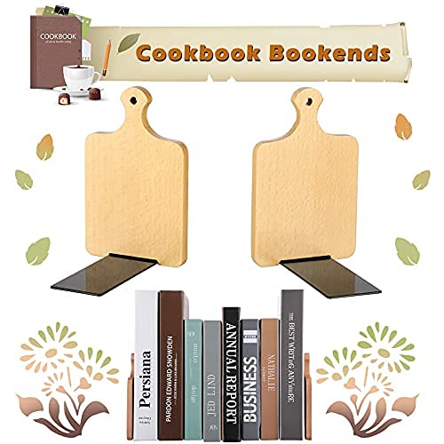 Jetec Wood Bookends, Kitchen Cookbook Bookends Quality Cutting Board Decorative Wooden Book Ends for Office Files Magazine Kitchen Books