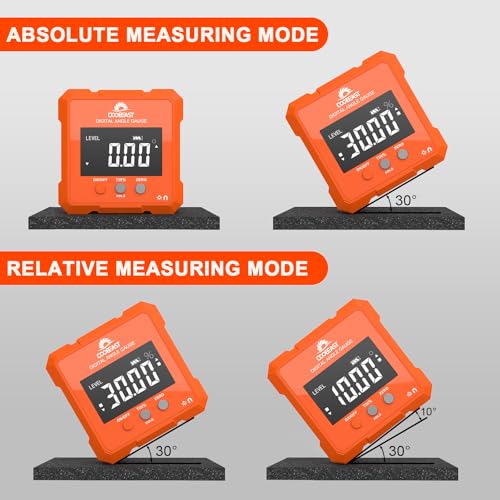 Coobeast Digital Angle Finder, Digital Level Angle Gauge with Backlight & Magnetic Base Compact Digital Protractor Angle Measuring Tool Inclinometer for Woodworking Construction Table Saw Gift for Men coobeast