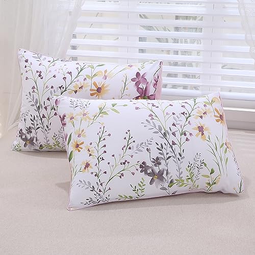 URBONUR Floral Duvet Cover Set Twin Size 3-Pieces Egyptian Cotton Percale Weave Garden Chic Flowers Comforter Bedding Set, Soft and Breathable Duvet Covers with Button Closure URBONUR