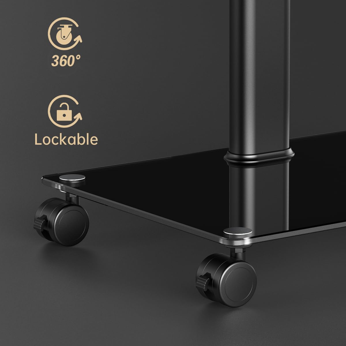 FITUEYES Mobile TV Stand with Wheels for 32-60 65Inch TV Screen, Rolling TV Floor Stand with Mount, TV Cart with Black Tempered Glass Base & Wire Management, Holds 66 lbs FITUEYES