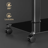 FITUEYES Mobile TV Stand with Wheels for 32-60 65Inch TV Screen, Rolling TV Floor Stand with Mount, TV Cart with Black Tempered Glass Base & Wire Management, Holds 66 lbs FITUEYES