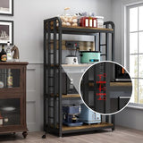 SIREDEEP Rustic Brown 4-Tier Bakers Rack with Power Outlet – Versatile Kitchen Storage and Microwave Stand SIREDEEP