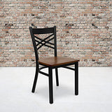 Flash Furniture HERCULES Series Black ''X'' Back Metal Restaurant Chair - Cherry Wood Seat Flash Furniture