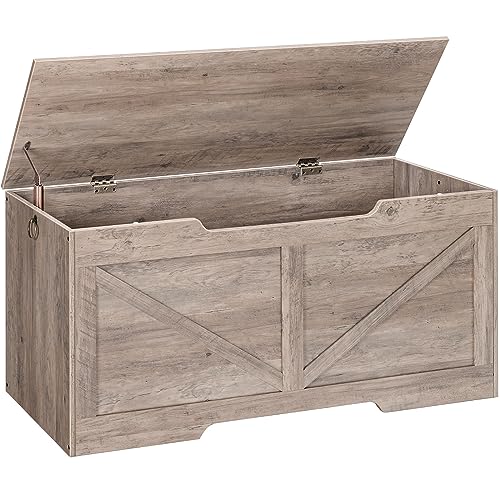 HOOBRO Storage Bench, 43.3” Retro Wooden Storage Chest with U-Shaped Cut-Out Pull, Safety Hinge, Supports 220 lb and Easy Assembly for Toy Box Organizer (Greige) BG772CW01 HOOBRO