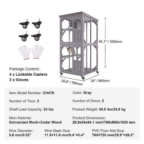 VEVOR 3-Tier Cat Playpen Catio with Wheels, Resting Box, Waterproof Roof, Windows & Doors, Removable Tray