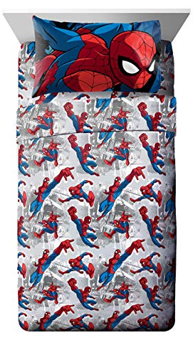Jay Franco Marvel Spiderman Burst 4 Piece Twin Bed Set - Includes Reversible Comforter & Sheet Set - Bedding - Super Soft Fade Resistant Microfiber - (Official Marvel Product) Jay Franco