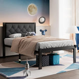 Feonase Twin Size Metal Bed Frame with Linen Upholstered Headboard, Heavy-Duty Platform Bed Frame with 12" Storage, Steel Slats Support, No Box Spring Needed, Gray Feonase
