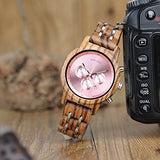 BOBO BIRD Women Wooden Watches Luxury Wood Metal Strap Chronograph & Date Display Quartz Watch Fashion Zebra Wood Casual Business Ebony Wristwatches (Zebra-Pink) BOBO BIRD