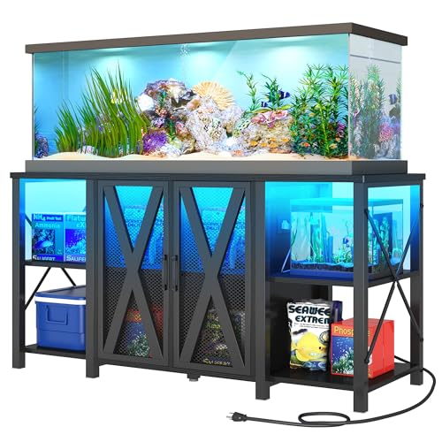 DWVO Reptile Tank Stand Aquarium Stand with Power Outlet & LED Light, 75/90/120 Gallon Terrarium Stand Cabinet - Heavy Duty Fish Tank Stand for Turtle Tank, Reptile Terrarium, 2000LBS Capacit - WoodArtSupply