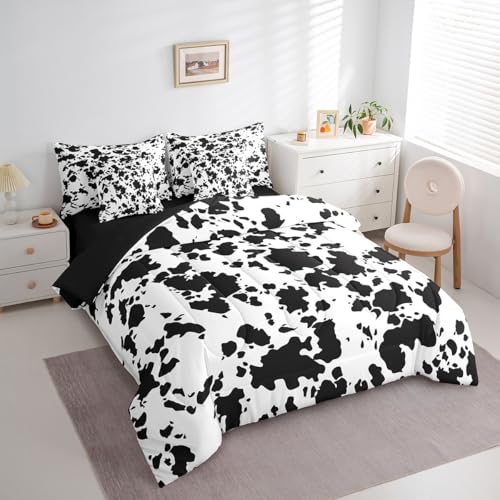 Erosebridal Cow Print 7 Piece Bed in a Bag King,Milk Cow Cattle Bedding Set Bed Sheets for Kids Teens Adults,Wild Animal Farmhouse Comforter Set,Black White Bull Cowhide Sheet Set with Comforter Erosebridal