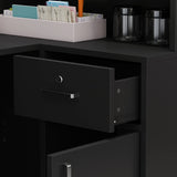 Hitow Modern Reception Desk Counter Table, L-Shap Reception Room Front Desk with Lockable Drawer & Open Shelves, Retail Counter for Salon Checkout Office, Black (55.9" W x 32.3" D x 48.4" H) Hitow