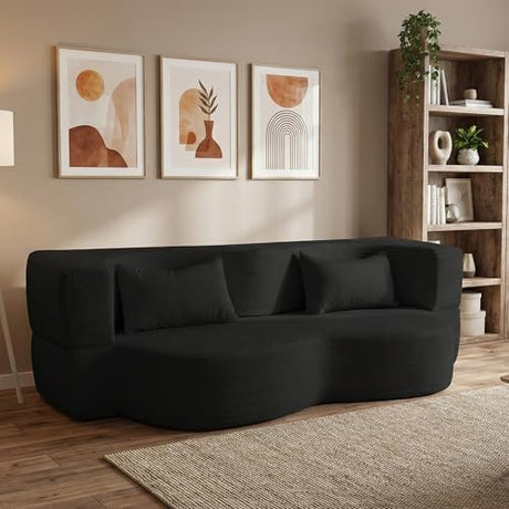 LIANGFU 78 Inch 2-in-1 Convertible Sofa,Futon Folding Sofa Bed,Pull Out Sofa Bed Boneless Couch with 2 Pilow,oveseat Sleeper Floor Sofa for Bedroom Living Room Office, Apartment(Teddy, Black) LIANGFU