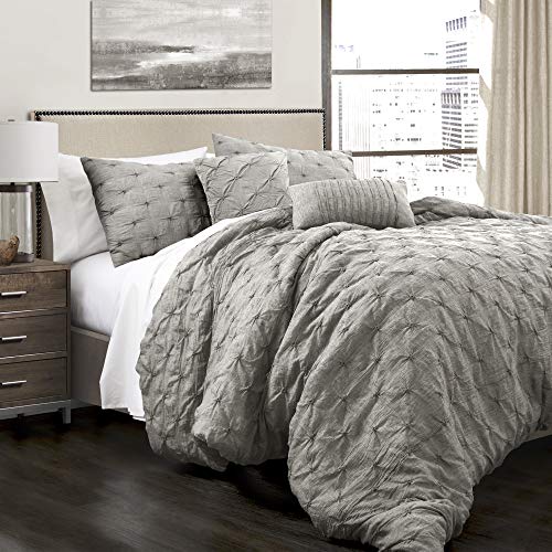 Lush Decor Ravello Pintuck Comforter Set - Luxe 5 Piece Textured Bedding Set - Traditional Glam & Farmhouse Inspired Bedroom Decor - King, Gray Lush Decor