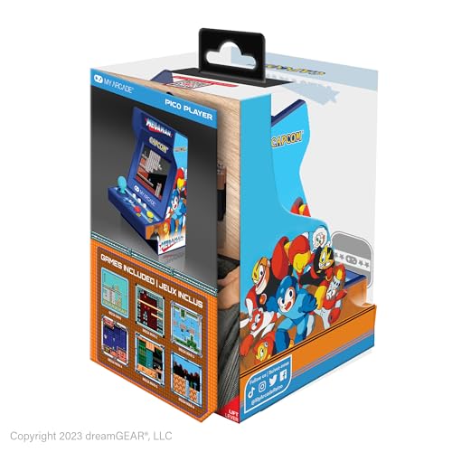 MY ARCADE Mega-Man Pico Player: 3.7" Playable Portable Tiny Arcade Machine with 6 Retro Games, 2" Screen Color Display, Small My Arcade