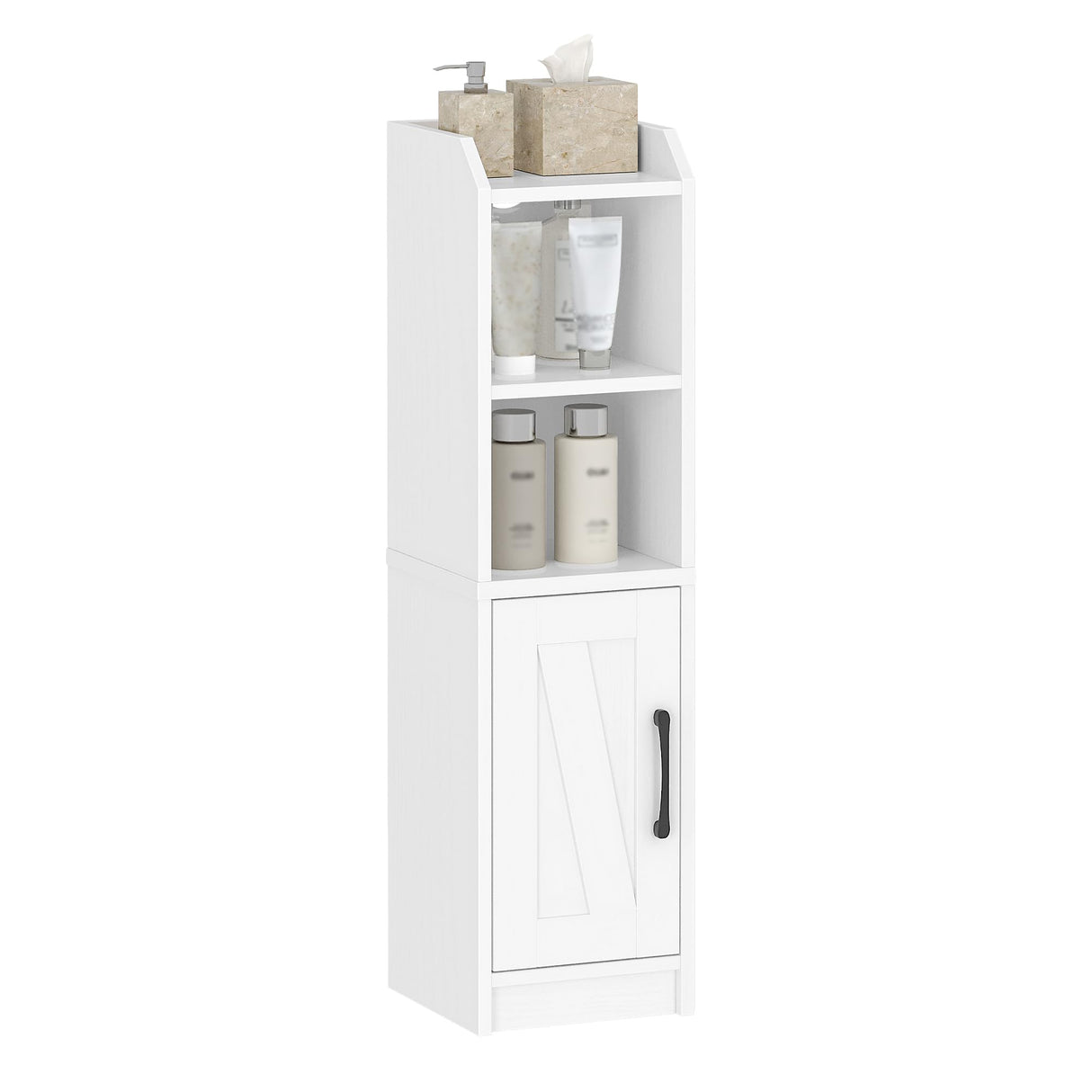 Hzuaneri Bathroom Storage Cabinet, Small Farmhouse Corner Floor Cabinet with Door and Shelves, Narrow Toilet Paper Holder Stand, Bathroom Organizer with Adjustable Shelf, for Small Spaces, White Hzuaneri