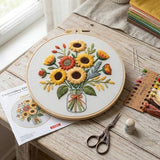 MIJIJHH Embroidery Kits, Embroidery Kits for Beginners, Cross Stitch Kit for Beginners, Sunflower Bouquet Vase Embroidery Kit with Complete Supplies, for Home Decor and Gift Giving