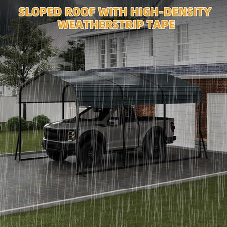 KOKEBREN 10x15 FT Metal Carport, Outdoor Car Port Canopy with Reinforced Base and Galvanized Steel Roof, Heavy Duty Garage Car Shelter Shade for SUV, Truck, Boats KOKEBREN