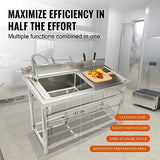 VEVOR Stainless Steel Utility Sink, Free Standing Single Bowl Commercial Kitchen Sink Set w/Workbench, 47 x 19.7 x 37.4 in Commercial Single Bowl Sinks for Garage, Restaurant, Laundry, NSF Certified VEVOR