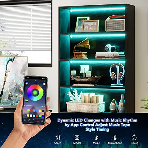 Tribesigns 70.8” Tall Black Bookcase with LED Lights - Heavy Duty 5-Tier Storage Shelf Tribesigns