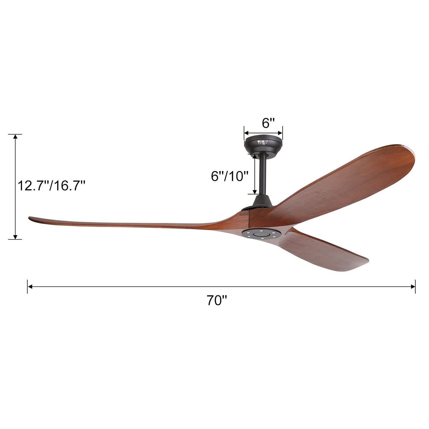 reiga 70 Inch Large Wood Ceiling Fan without Light, 3 Blade Indoor Outdoor High Airflow Silent Smart Ceiling Fans with Remote Control for Living Room Exterior Patio Porch