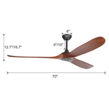 reiga 70 Inch Large Wood Ceiling Fan without Light, 3 Blade Indoor Outdoor High Airflow Silent Smart Ceiling Fans with Remote Control for Living Room Exterior Patio Porch reiga