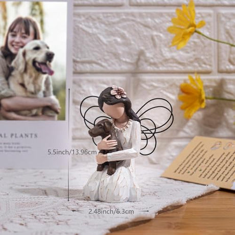 SIGUEJOR Loss of Dog Sympathy Gift, Dog Memorial Gifts, Angel Figurine, Remembrance Keepsake, Pet Sympathy Gift(Brown) SIGUEJOR