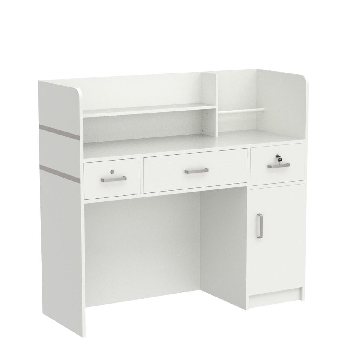 Homsee Modern Reception Desk with 3 Drawers, 1 Door Storage Cabinet & Hutch Shelf, Office Wooden Computer Desk, Writing Study Table PC Laptop Desk, White (47.3" L x 18.3" W x 43.3" H) Homsee