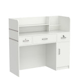 Homsee Modern Reception Desk with 3 Drawers, 1 Door Storage Cabinet & Hutch Shelf, Office Wooden Computer Desk, Writing Study Table PC Laptop Desk, White (47.3" L x 18.3" W x 43.3" H) Homsee