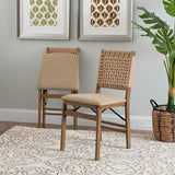 Linon Bennett Natural Folding Chair with Woven Rope Back and Linen Upholstered Seat Set of 2 Linon