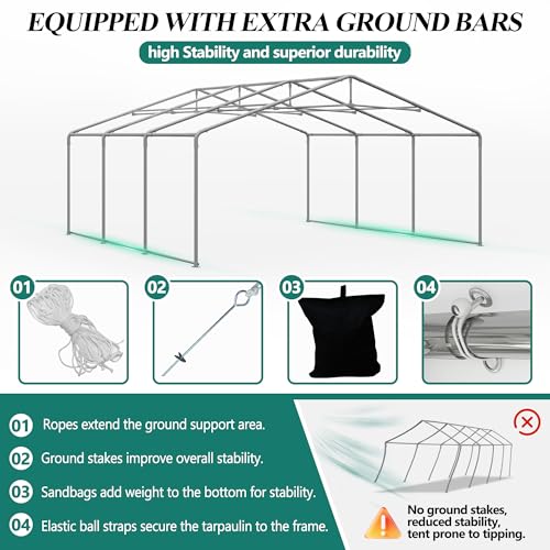 GARTOO 20' x 20' Canopy Party Tent & Carport - Heavy Duty Outdoor Wedding Gazebo with 4 Sand Bags, Event Shelter Canopy for Outdoor Event, Wedding, Birthday Party GARTOO
