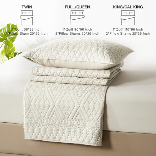 akkialla Twin Quilt Set, Boho Style in a Solid Color, Cream Lightweight Microfiber Bedspread, Soft and Breathable Coverlet for All Seasons, 2-Piece Bedding Set (1 Quilt, 1 Pillow Sham) akkialla