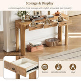 Merax 52" Console Table with 3 Drawers, Rustic Entryway Table with Curved Corners, Narrow Long Sofa Table for Living Room, Hallway, Entrance, Behind Couch, Foyer, Sturdy Thick Legs, Natural Merax
