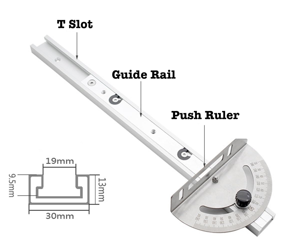 Precision Miter Gauge, Miter Gauge for Table Saw, with Miter Gauge Fence and Limit Stopper, 140° Angle Stops, Adjustable for Bandsaw Router Table, 250mm x 300mm WoodArtSupply