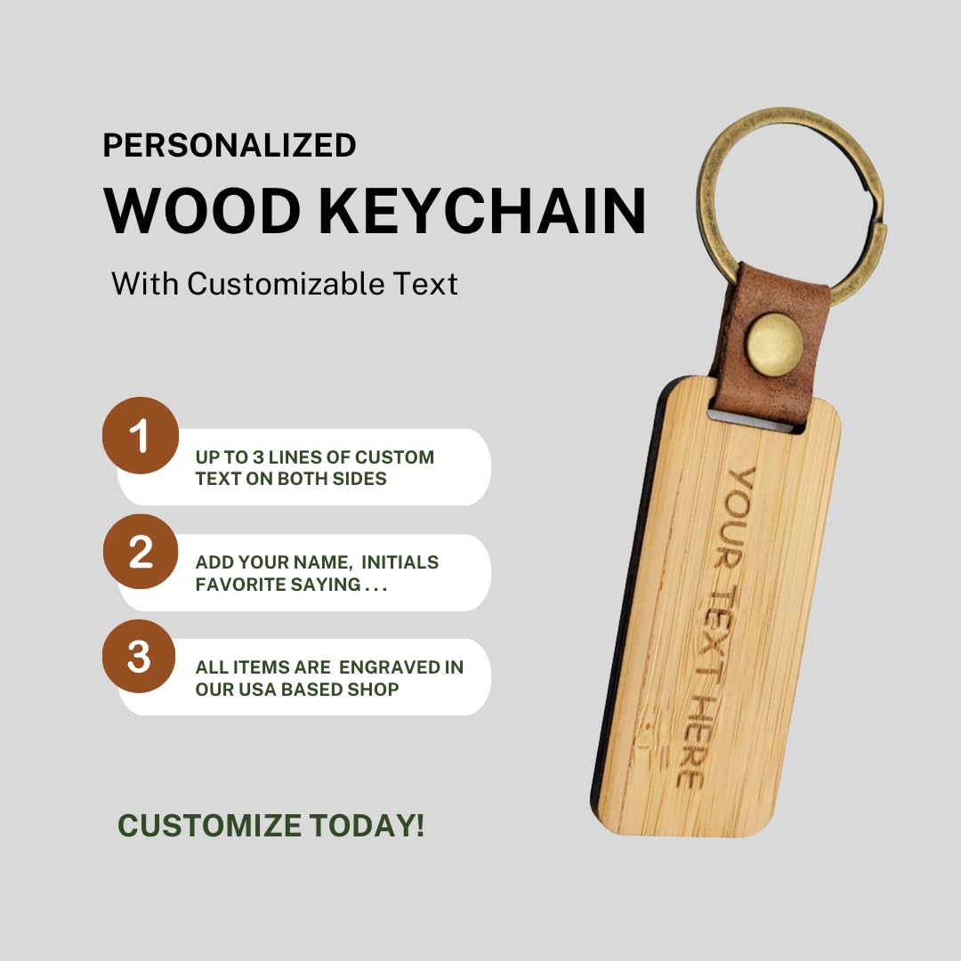 Custom Engraved Wooden Keychain, Personalized Wood Keychain, Custom Name and/or Text Keyring, Customized Gift, Key Tag, Bag Tag, Stocking Stuffer, Generic