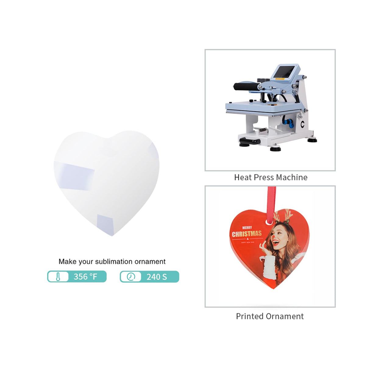 PYD Life 24 PCS Sublimation Ornament Blanks Glass 3 Inch Heart Shaped Ornament with Red Ribbon for DIY Crafting Personalized Home Christmas Decor Bulk PYD Life