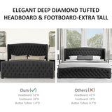 AMERLIFE Queen Size Platform Bed Frame, Velvet Upholstered Bed with Deep Button Tufted & Nailhead Trim Wingback Headboard/No Box Spring Needed/Black AMERLIFE