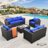 Rattaner Outdoor Wicker Furniture Set 5 Pieces Patio Sectional Sofa Couch Set with Storage Table Royal Blue Anti-slip Cushions Furniture Covers Rattaner