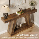 Tribesigns Farmhouse Console Table, 55-Inch Rustic Sofa Table with Storage, Industrial Wooden Entryway Table for Hallway, Living Room, Dark Brown Tribesigns