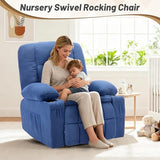 Oversized Swivel Rocker Recliner Chair with Massage & Heat,Nursery Rocking Chairs for Living Room,Ergonomic Relining Chair with Cup Holders,USB Charge Port,Side Pockets,Recliner Chair for Adults,Blue