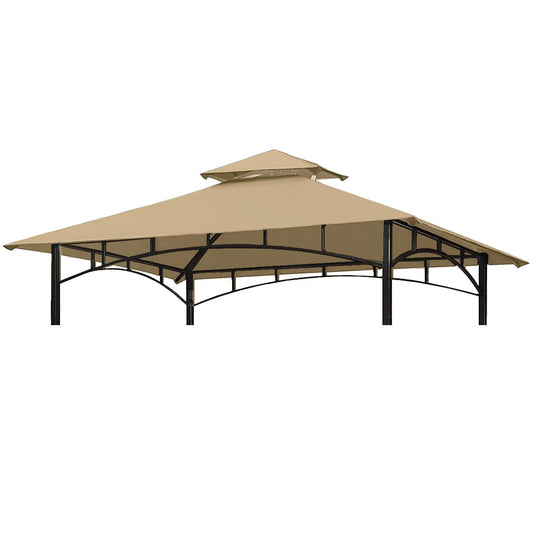 Ontheway 5FT x 8FT Double Tiered Replacement Canopy Grill BBQ Gazebo Roof Top Gazebo Replacement Canopy Roof (Light Brown)