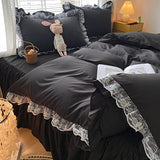 MOOWOO Ruffle Duvet Cover Full Size - Cute Girl Lace Bedding Includes 1 Duvet Cover 90x90 Inches with Zipper Closure & 2 Pillow Shams, No Comforter - Black, Full MOOWOO