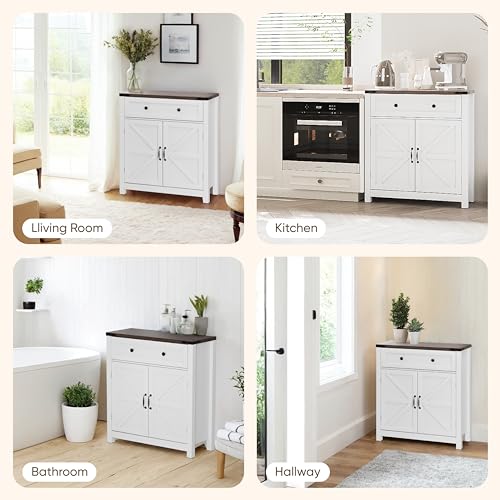 Semiocthome Vintage Farmhouse Multi-Functional Storage Cabinet with Adjustable Shelf in White Semiocthome