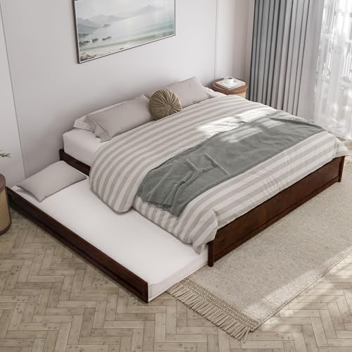 AFI, Barcelona King Panel Platform Bed with Twin XL Trundle, Walnut AFI